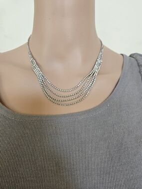 Silver Multi-Strand Rhinestone Necklace
